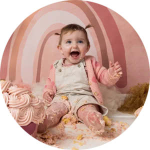 thema ideeën Cake Smash regenboog roze thema meisje achtergrond roze