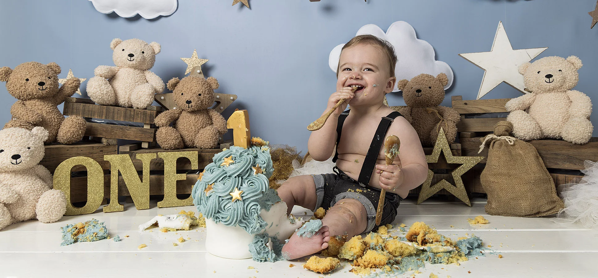 Cake smash trends thema in de wolken thema blauw 345