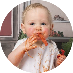 baby spaghetti smash met badje